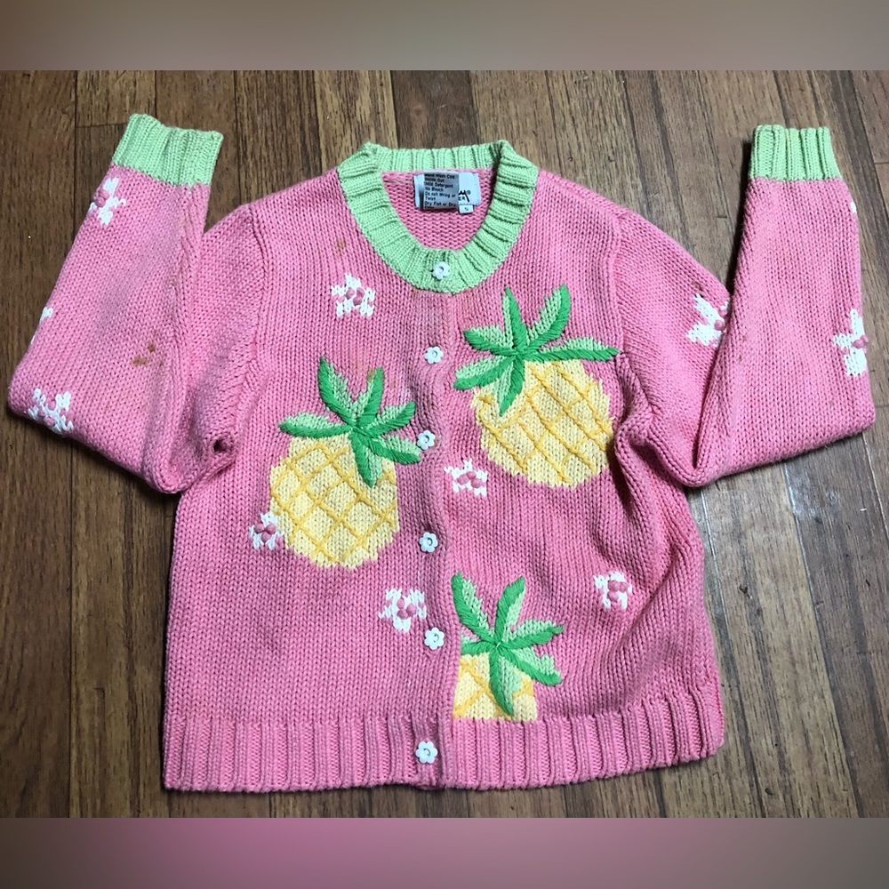 Lilly Pulitzer Pink Cardigan with Green and Yellow Pineapples